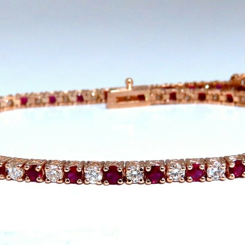3ct vivid red natural ruby diamonds alternating tennis bracelet 14kt*